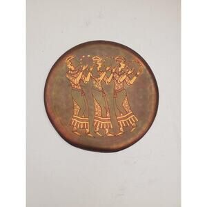 Antique bronze plate, Wall decor black and gold vintage metal plate, Wall plate